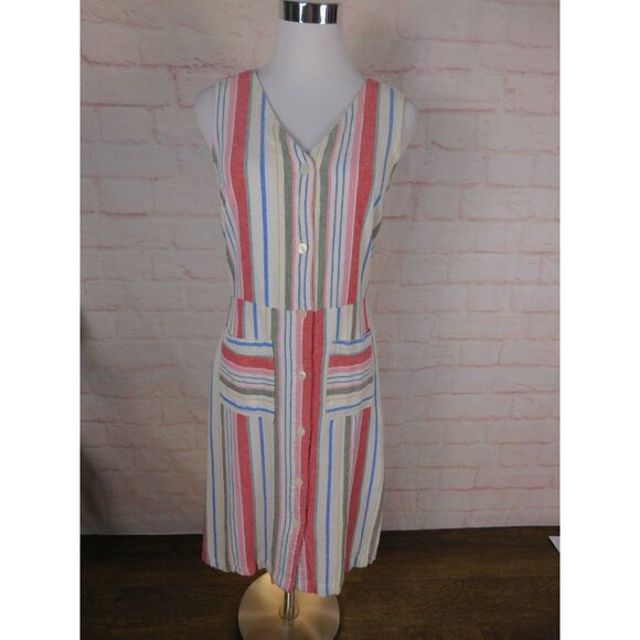Old Navy Womens Striped Sleeveless Button-Down Dress Sz S Linen Blend - Picture 1 of 11